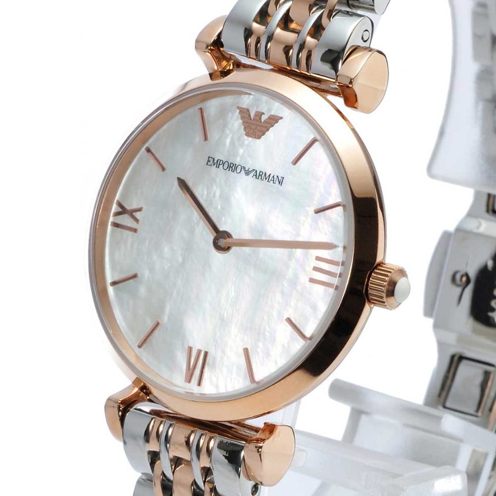 Emporio Armani T Bar Gianni Classic Mother Of Pearl Dial Two Tone Steel Strap Watch For Women - AR1683 Buy Now By Emporio Armani