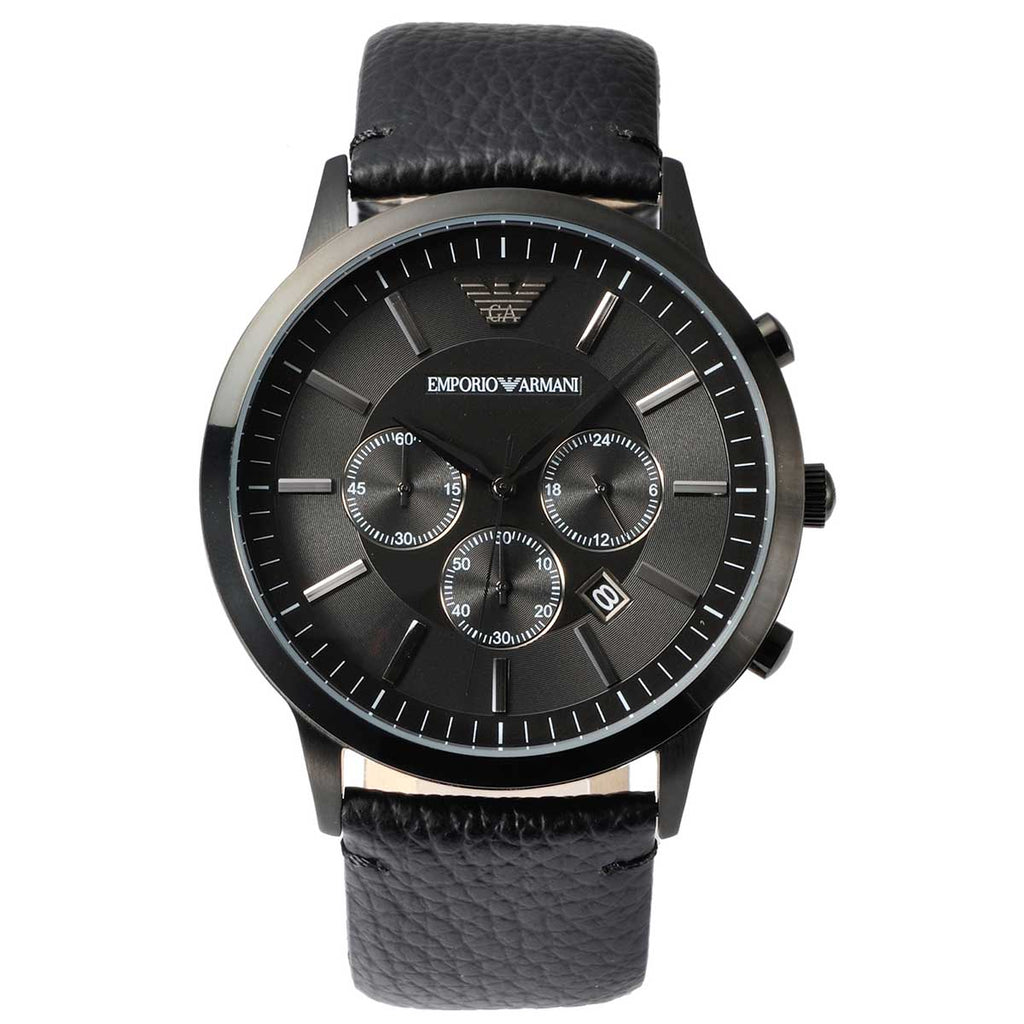 Emporio Armani Sportivo Chronograph Black Dial Black Leather Strap Watch For Men - AR2461 Buy Now By Emporio Armani