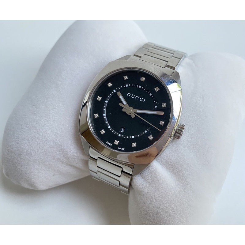 Gucci GG2570 Diamonds Black Dial Silver Steel Strap Watch For Women - YA142503 Buy Now By Gucci