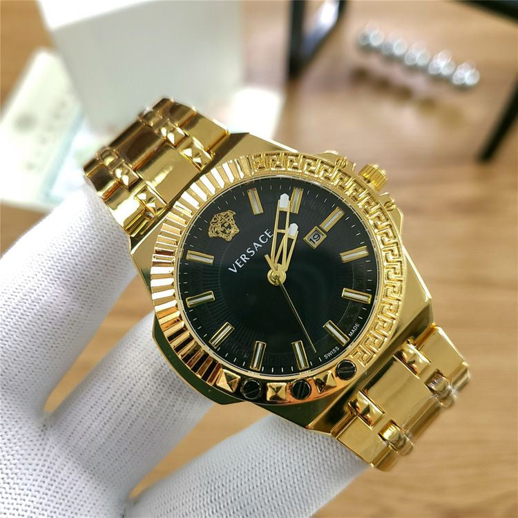 Versace Chain Reaction Quartz Black Dial Two Tone Steel Strap Watch for Men - VEDY00619 Buy Now By Versace