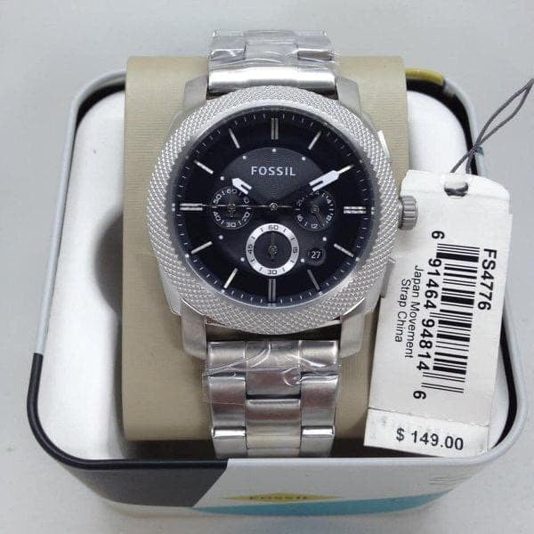 Fossil Machine Chronograph Black Dial Silver Steel Strap Watch for Men - FS4776