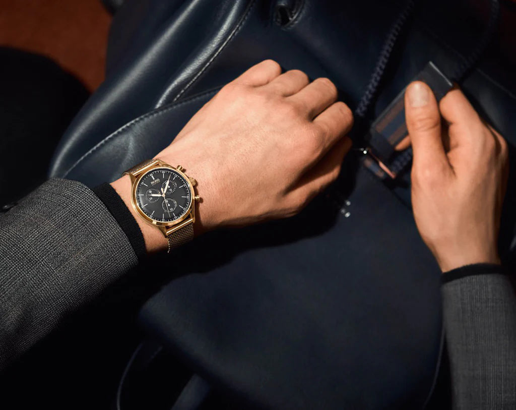 Hugo Boss Companion Quartz Black Dial Rose Gold Mesh Bracelet Watch For Men - HB1513548 Buy Now By Hugo Boss