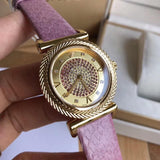 Versace V-Motif Vintage Logo Diamonds Gold Dial Pink Leather Strap Watch for Women - VERE01118 Buy Now By Versace