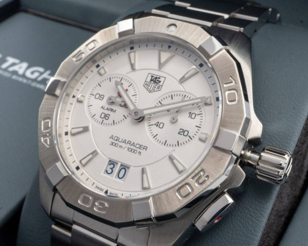 Tag Heuer Aquaracer Chronograph White Dial Silver Steel Strap Watch for Men - WAY111Y.BA0928 Buy Now By Tag Heuer