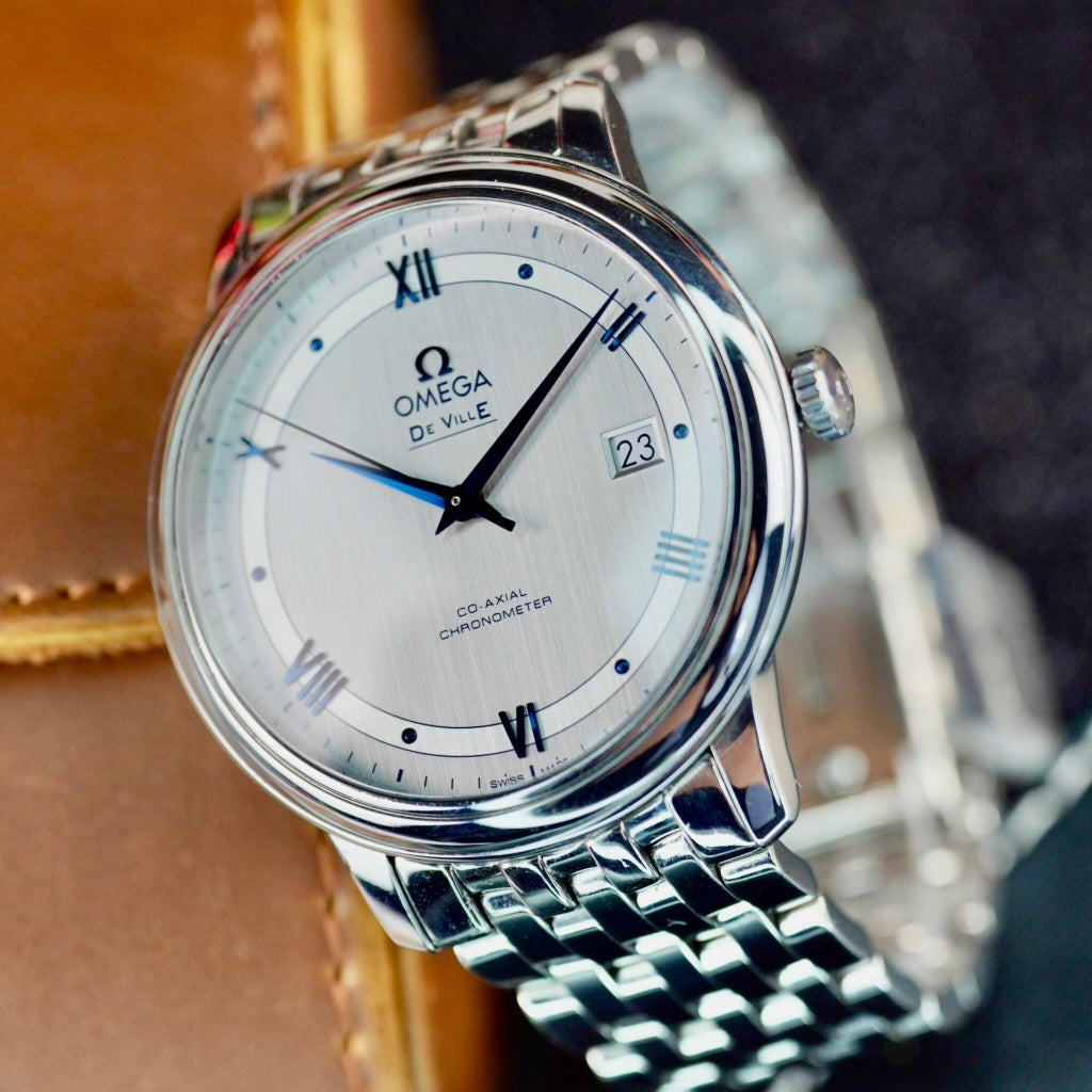 Omega De Ville Prestige Co-Axial Rhodium Silver Dial Silver Steel Strap Watch for Men - 424.10.40.20.02.001 Buy Now By Omega