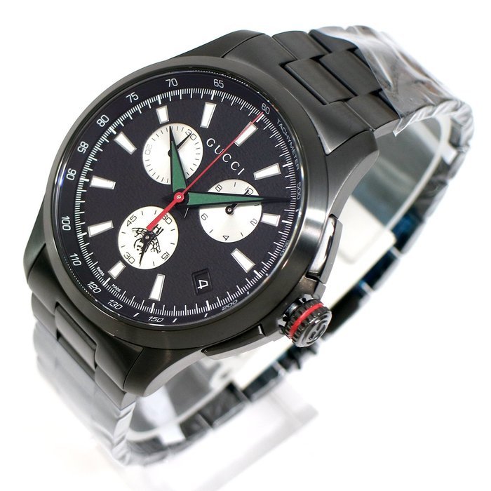 Gucci G-Timeless Chronograph Black Dial Black Steel Strap Watch For Men - YA126268 Buy Now By Gucci