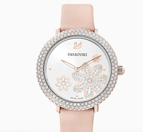 Swarovski Crystal Frost White Dial Pink Leather Strap Watch for Women - 5519223 Buy Now By Swarovski