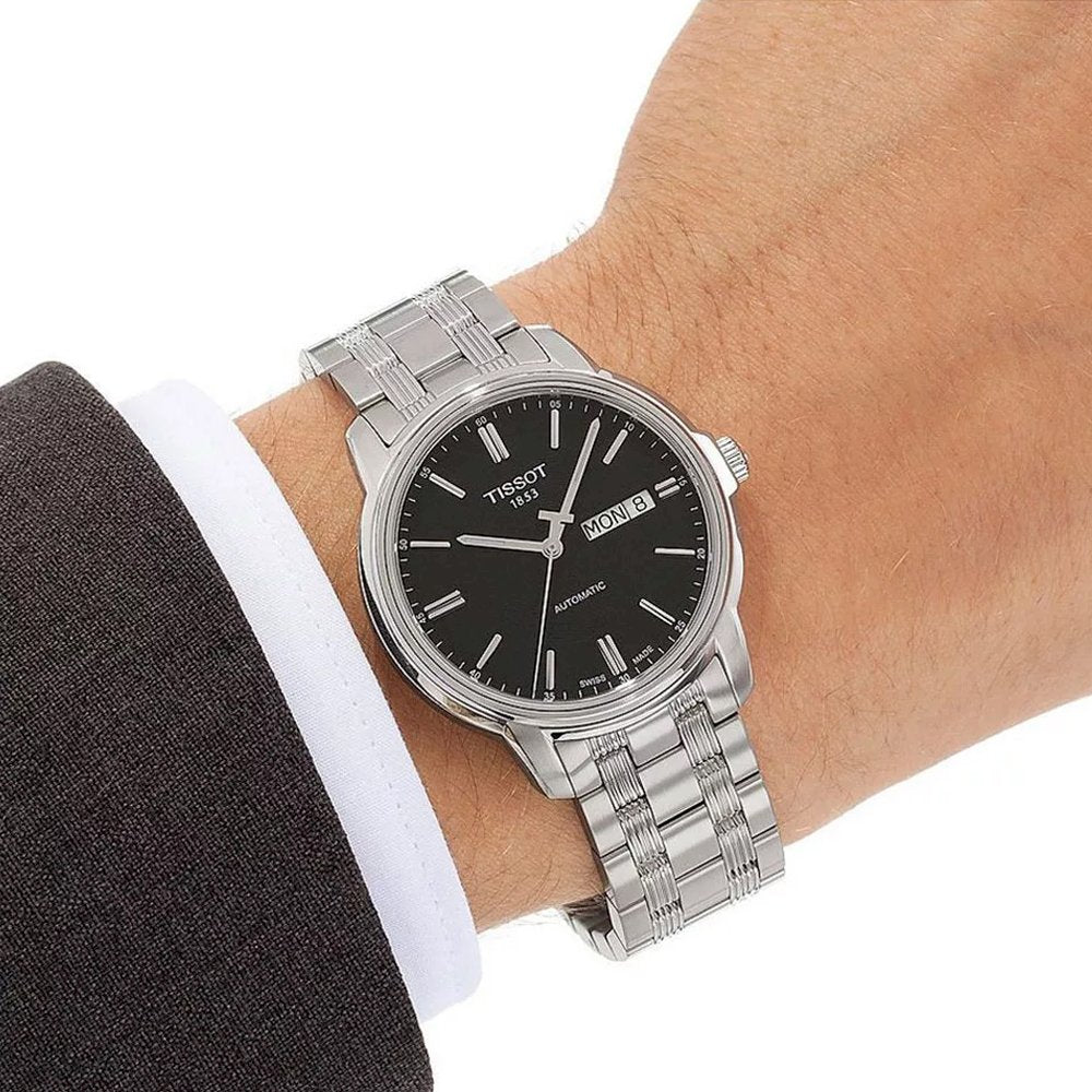 Tissot Automatics III Black Dial Silver Steel Strap Watch For Men - T065.430.11.051.00 Buy Now By Tissot