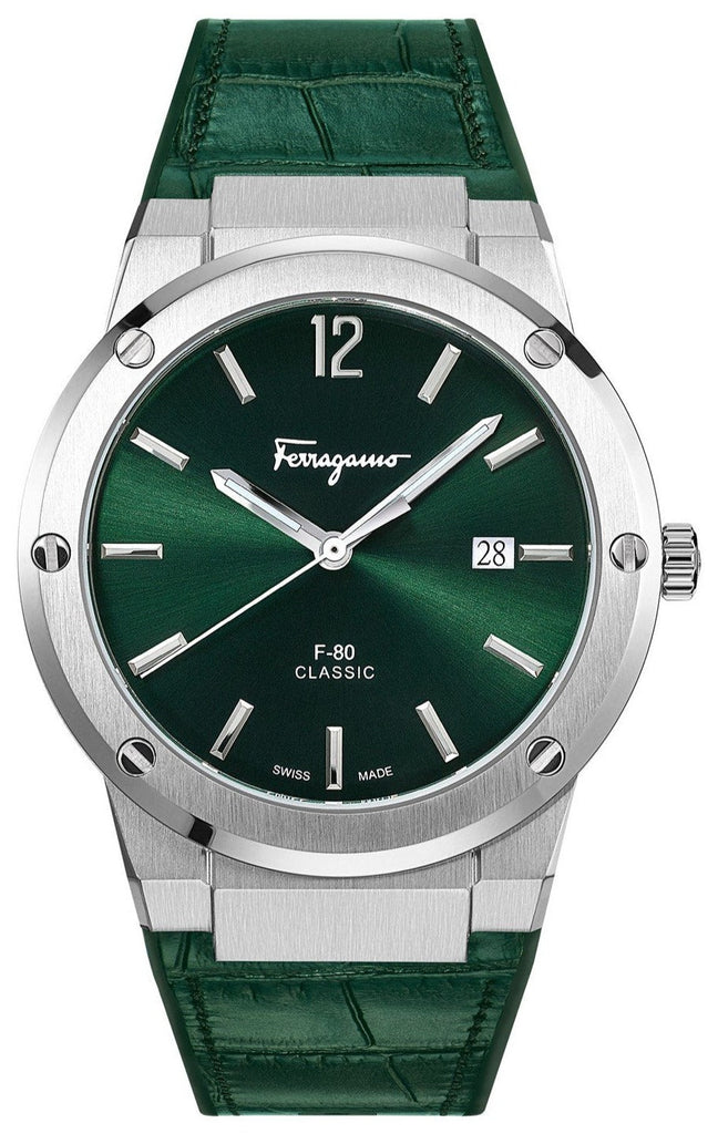 Salvatore Ferragamo F-80 Classic Green Dial Green Leather Strap Watch for Men - SFDT00119 Buy Now By Salvatore Ferragamo