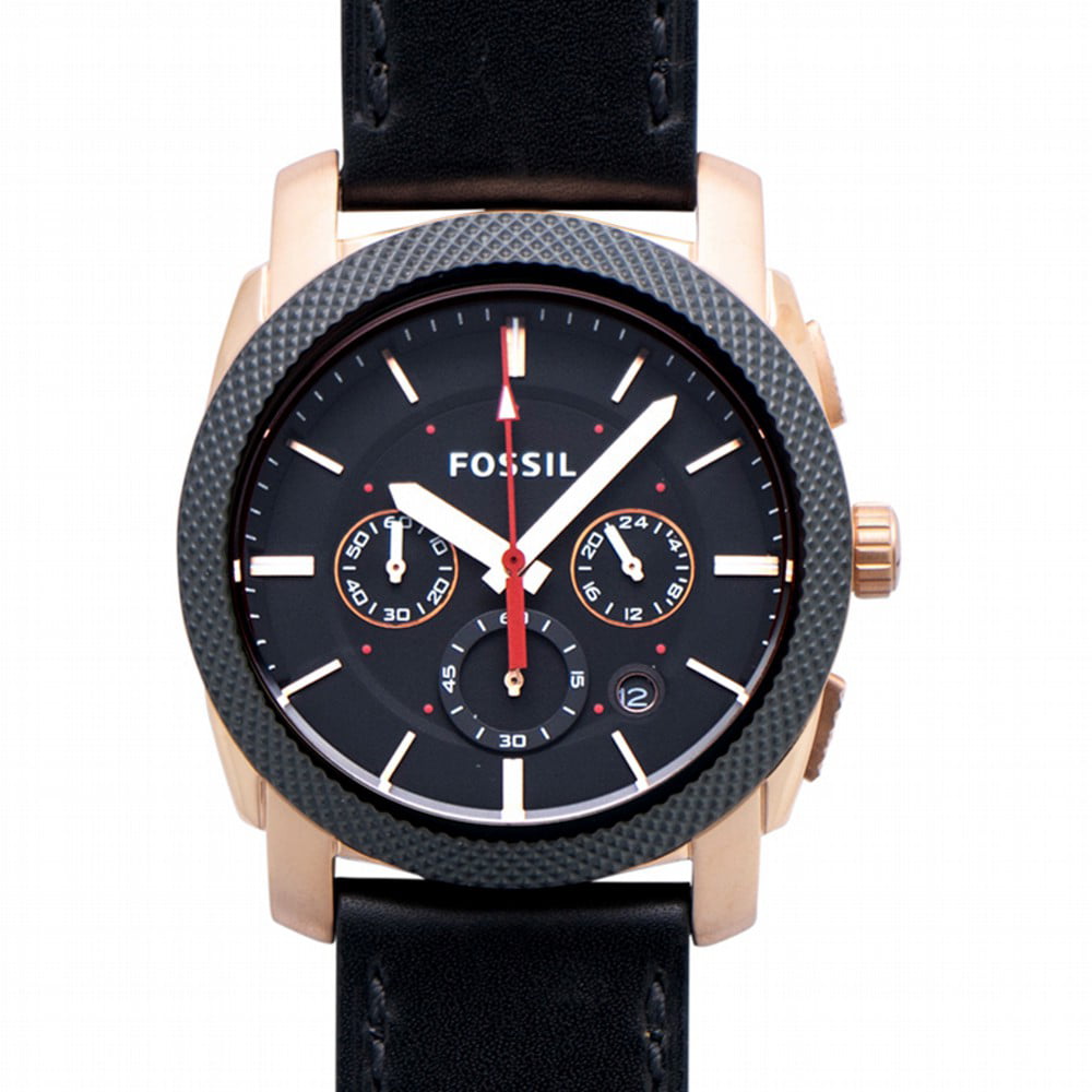 Fossil Machine Chronograph Black Dial Black Leather Strap Watch for Men - FS5120 Buy Now By Fossil