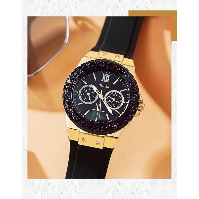 Guess Black Dial Black Rubber Strap Watch For Women - W1053L7 Buy Now By Guess
