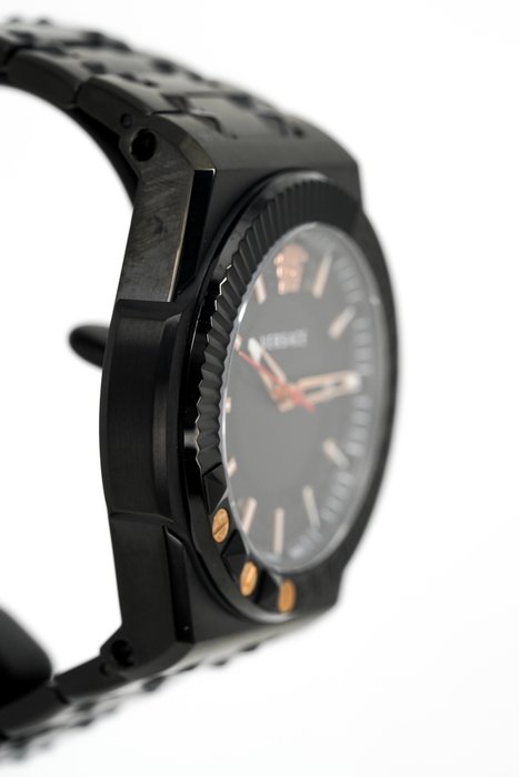 Versace Chain Reaction Quartz Black Dial Black Steel Strap Watch for Men - VEDY00719 Buy Now By Versace