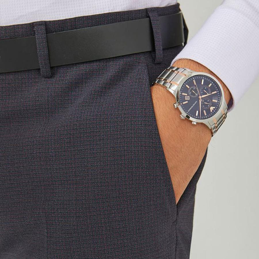 Emporio Armani Renato Chronograph Blue Dial Two Tone Steel Strap Watch For Men - AR80025 Buy Now By Emporio Armani