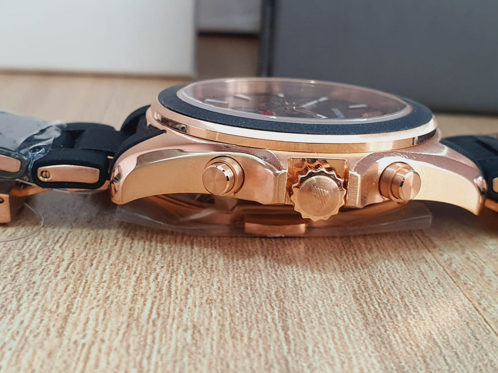 Emporio Armani Sigma Chronograph Black Dial Black SIlicon Strap Watch For Men - AR6066