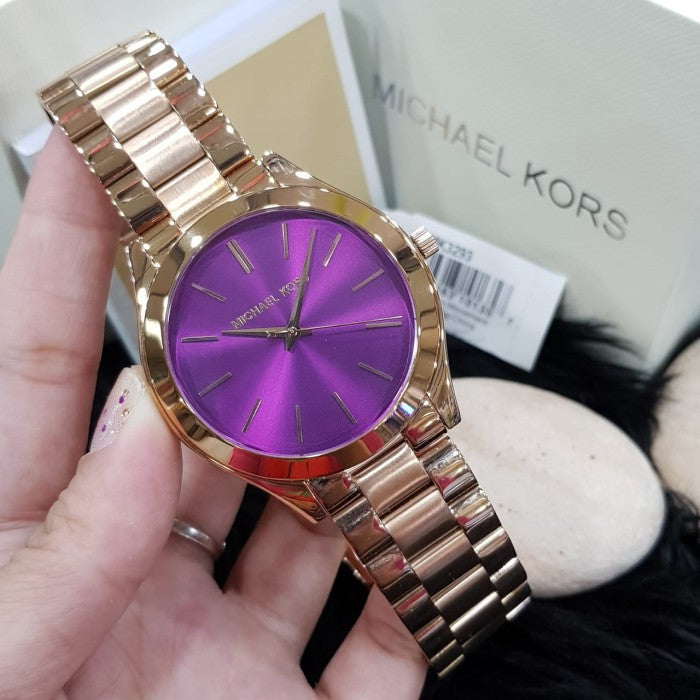 Michael Kors Slim Runway Purple Dial Rose Gold Steel Strap Watch for Women - MK3293 Buy Now By Michael Kors