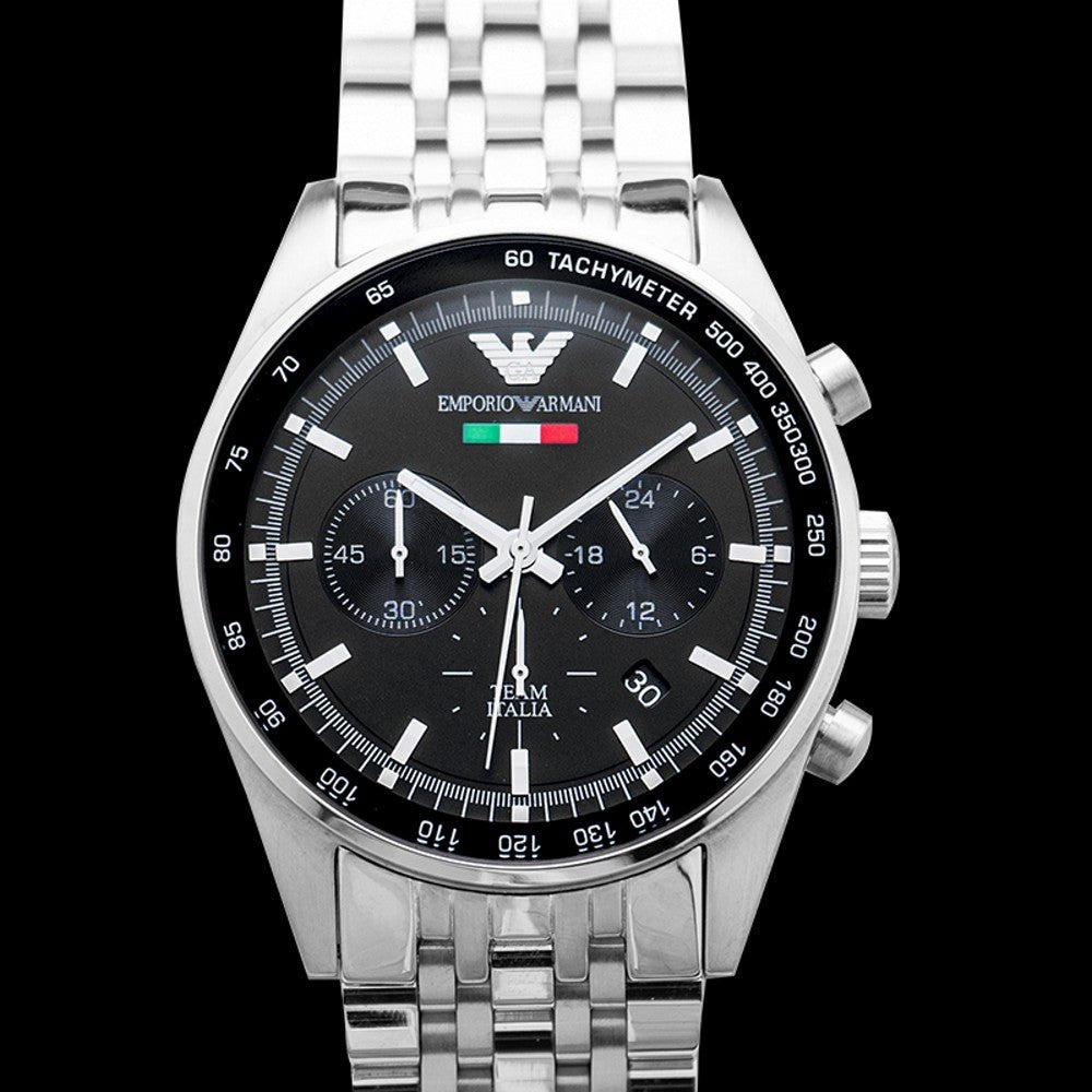 Emporio Armani Team Italia Chronograph Black Dial Silver Steel Strap Watch For Men - AR5983 Buy Now By Emporio Armani