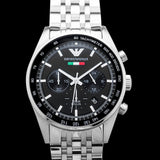 Emporio Armani Team Italia Chronograph Black Dial Silver Steel Strap Watch For Men - AR5983 Buy Now By Emporio Armani