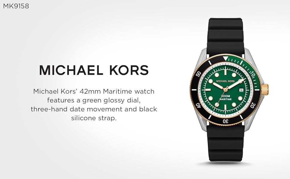 Michael Kors Maritime Analog Green Dial Black Silicone Strap Watch for Men - MK9158 Buy Now By Michael Kors