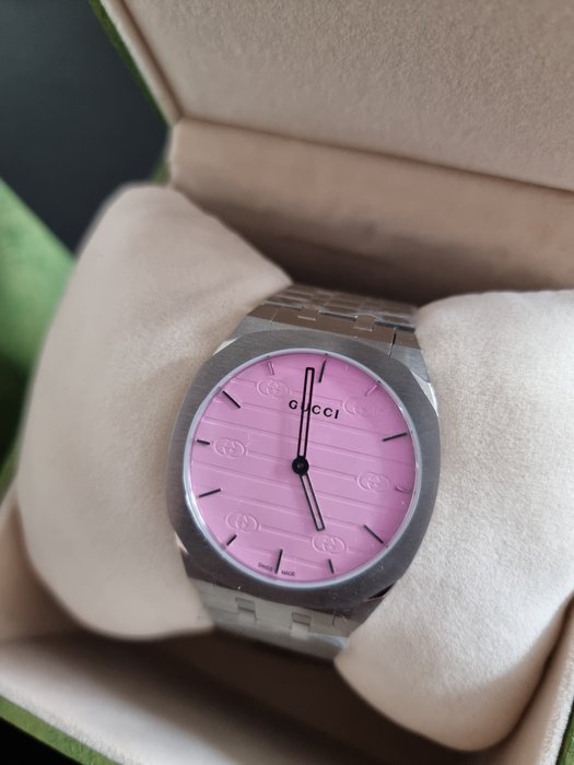 Gucci 25H Quartz Pink Dial Silver Steel Strap Watch for Women - YA163410 Buy Now By Gucci