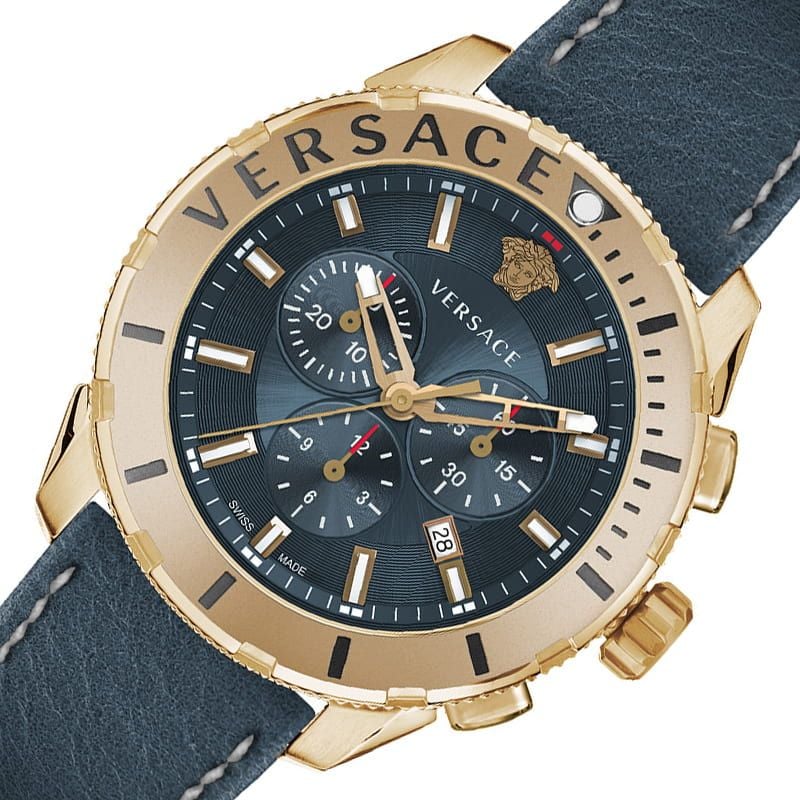 Versace Casual Chronograph Blue Dial Blue Leather Strap Watch for Men - VERG004-18 Buy Now By Versace