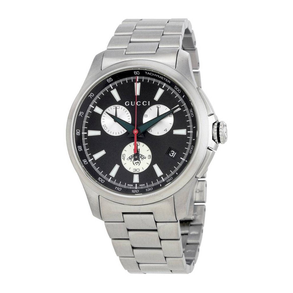 Gucci G-Timeless Chronograph Black Dial Silver Steel Strap Watch For Men - YA126267 Buy Now By Gucci