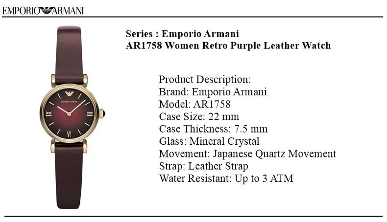 Emporio Armani Gianni T Bar Burgundy Dial Burgundy Leather Strap Watch For Women - AR1758 Buy Now By Emporio Armani