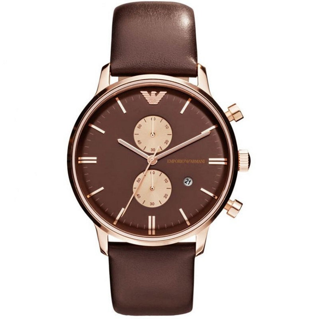 Emporio Armani Classic Chronograph Brown Dial Brown Leather Strap Watch For Men - AR0387 Buy Now By Emporio Armani