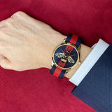 Gucci G Timeless Bee Red & Blue Dial Red Two Tone Nylon Strap Watch For Men - YA1264061 Buy Now By Gucci