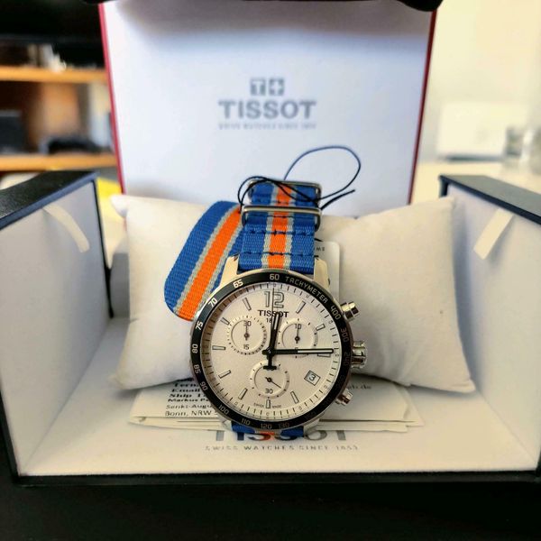 Tissot Quickster Chronograph NBA New York Kicks White Dial Multicolored Nato Strap Watch For Men - T095.417.17.037.06 Buy Now By Tissot