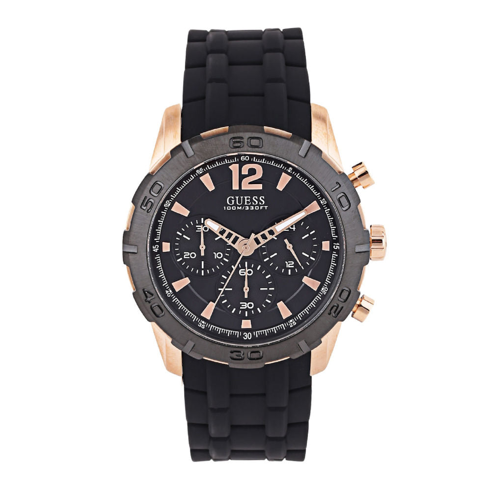 Guess Caliber Chronograph Black Dial Black Rubber Strap Watch for Men - W0864G2 Buy Now By Guess