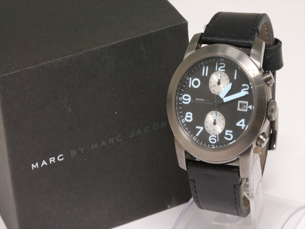 Marc Jacobs Larry Chronograph Black Dial Black Leather Strap Watch for Men - MBM5054 Buy Now By Marc Jacobs