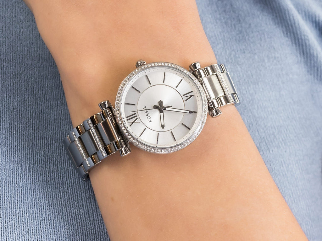 Fossil Carlie Silver Dial Silver Steel Strap Watch for Women - ES4341 Buy Now By Fossil