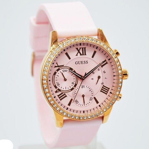 Guess Solar Rose Gold Dial Pink Rubber Strap Watch For Women - W1135L2 Buy Now By Guess