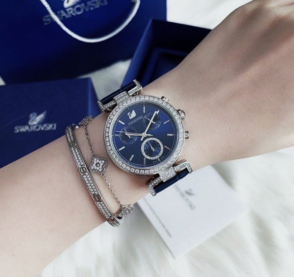 Swarovski Era Journey Blue Dial Blue Leather Strap Watch for Women - 5479239 Buy Now By Swarovski