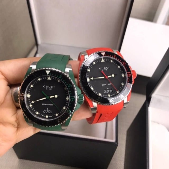 Gucci Dive Black Dial Green Rubber Strap Watch For Men - YA136310 Buy Now By Gucci