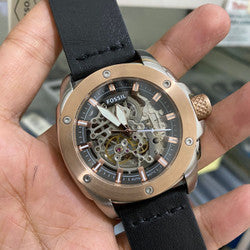 Fossil Modern Machine Automatic Skeleton Dial Black Leather Strap Watch for Men - ME3082