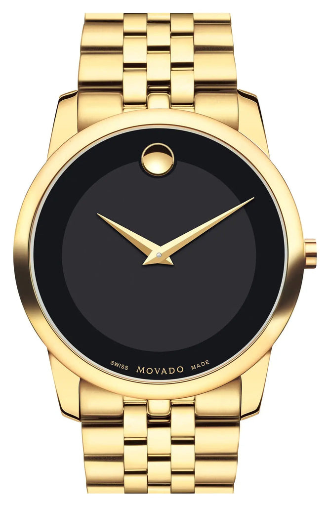 Movado Museum Black Dial Gold Steel Strap Watch For Men - 606997 Buy Now By Movado