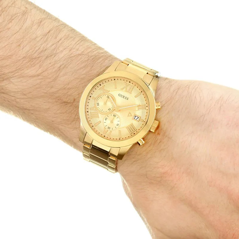 Guess Atlas Chronograph Gold Dial Gold Steel Strap Watch For Men - W0668G4 Buy Now By Guess