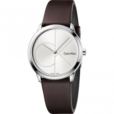 Calvin Klein Minimal Silver Dial Brown Leather Strap Watch for Men - K3M221G6 Buy Now By Calvin Klein
