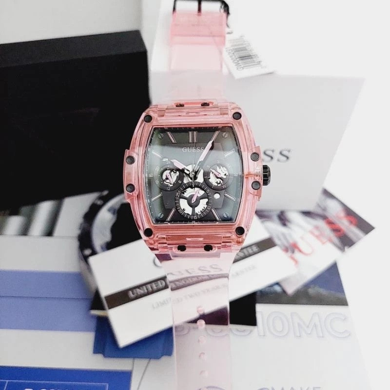 Guess Sporting Black Dial Pink Rubber Strap Watch for Men - GW0032G1 Buy Now By Guess