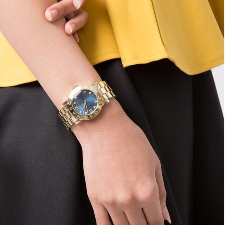 Marc Jacobs Amy Blue Dial Gold Steel Strap Watch for Women - MBM3166 Buy Now By Marc Jacobs