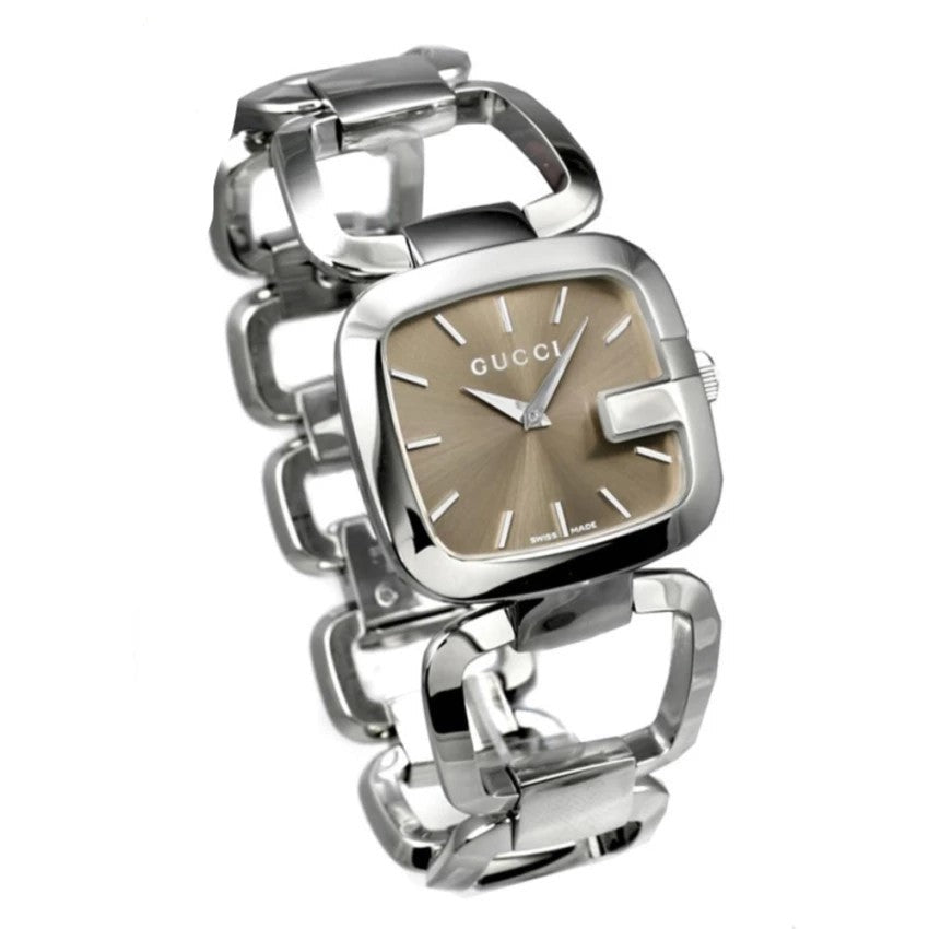 Gucci G Brown Square Brown Dial Silver Steel Strap Watch For Women - YA125402 Buy Now By Gucci
