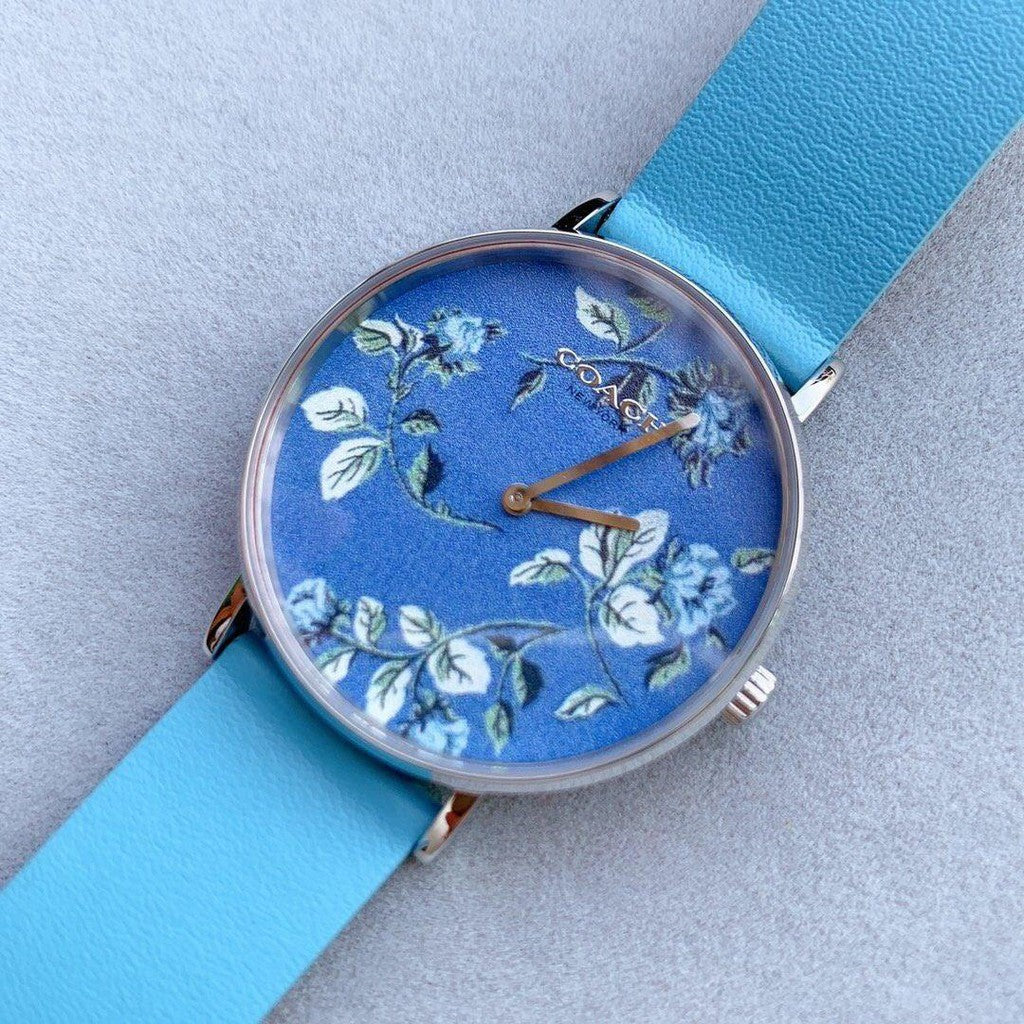 Coach Perry Floral Blue Dial Blue Leather Strap Watch for Women - 14503294 Buy Now By Coach