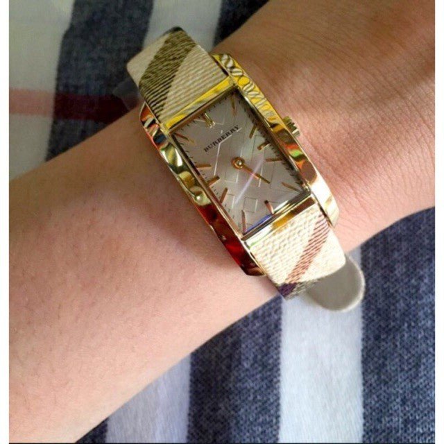 Burberry Pioneer Gold Dial Haymarket Beige Leather Strap Watch for Women - BU9509 Buy Now By Burberry