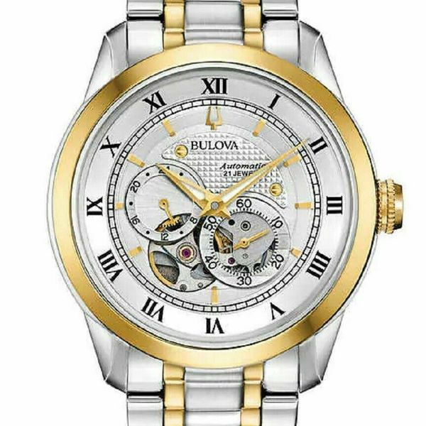 Bulova BVA Skeleton Silver Dial Two Tone Steel Strap Watch for Men - 98A123 Buy Now By Bulova