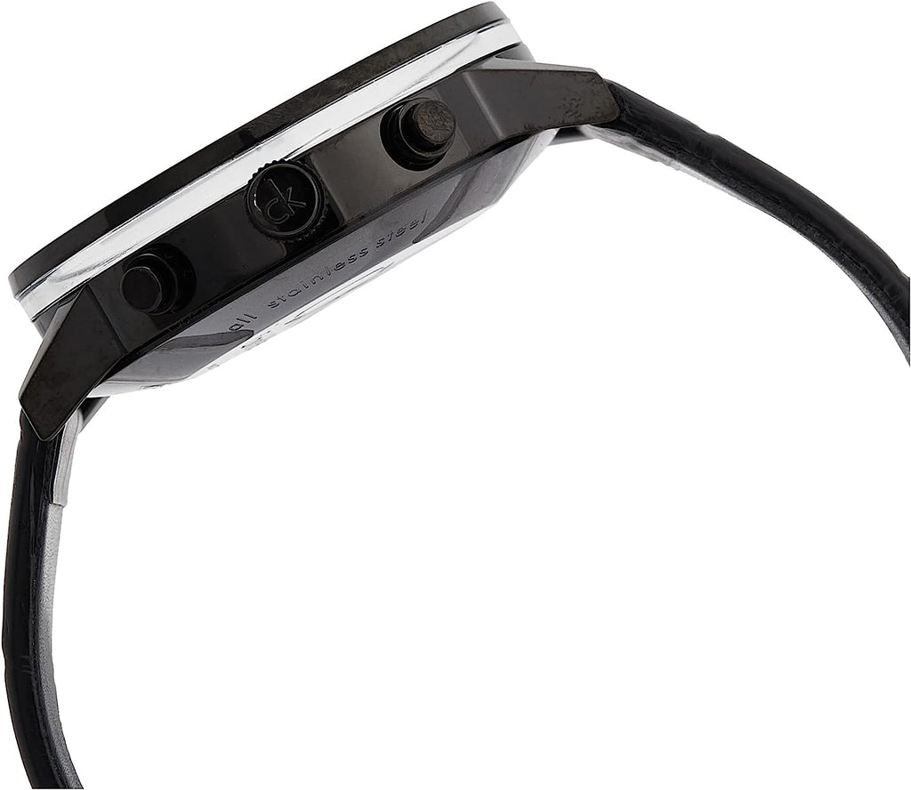Calvin Klein Post Minimal Chronograph Black Dial Black Leather Strap Watch for Men - K7627401 Buy Now By Calvin Klein