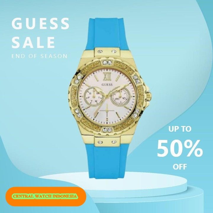 Guess Limelight Crystal White Dial Light Blue Rubber Strap Watch for Women - W1053L6 Buy Now By Guess