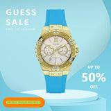 Guess Limelight Crystal White Dial Light Blue Rubber Strap Watch for Women - W1053L6 Buy Now By Guess