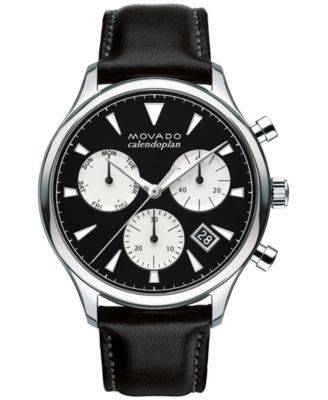 Movado Heritage Chronograph Black Dial Black Leather Strap Watch for Men - 3650005 Buy Now By Movado