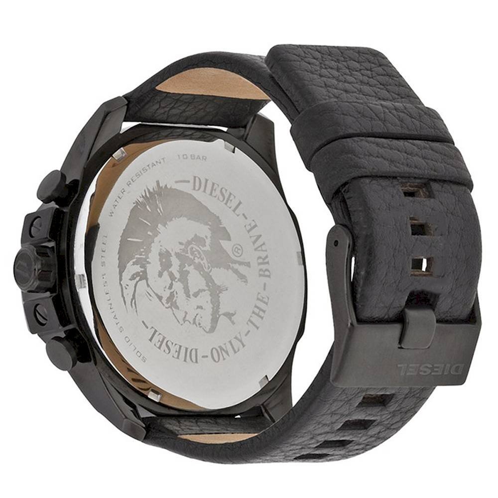 Diesel Mega Chief Chronograph Black Dial Black Leather Strap Watch For Men - DZ4291 Buy Now By Diesel